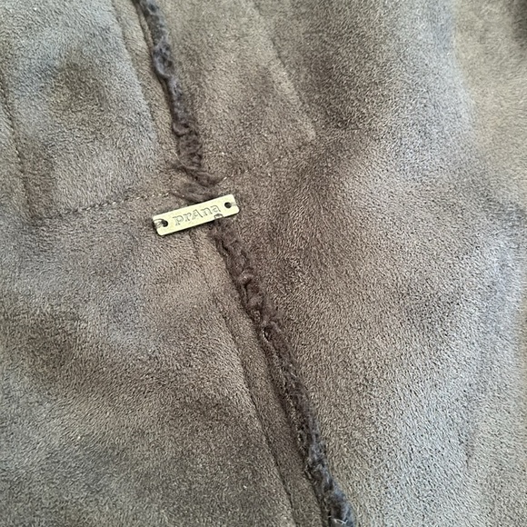 Prana Gray/Black Faux Suede shearling Lined Jacket Open Front draped townie XS/S - Picture 8 of 11